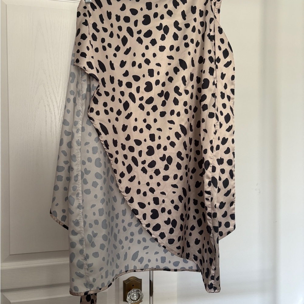 Nasty Gal Black and Cream Asymmetrical Animal Print Top